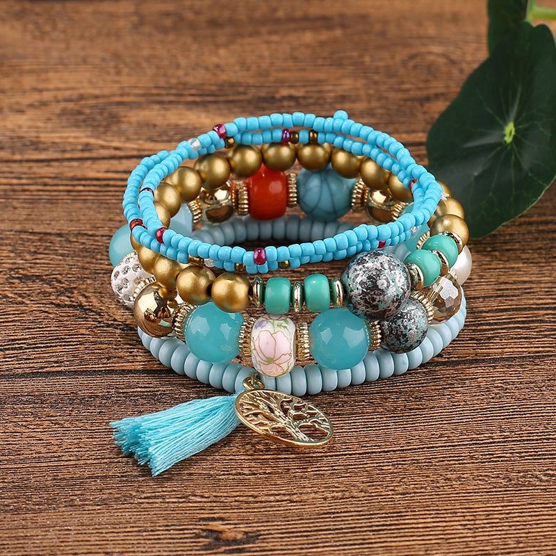 Wholesale Tassel Tree of Life Pendant Beaded Bracelet