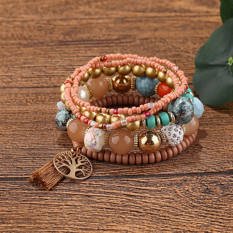 Wholesale Tassel Tree of Life Pendant Beaded Bracelet