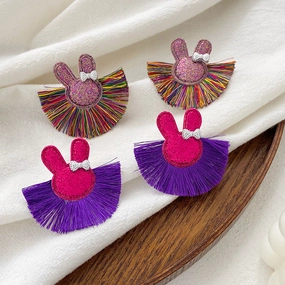 Wholesale Tassels Bowknot Bunny Earrings