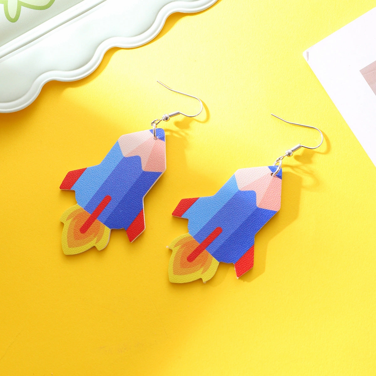 Wholesale Teacher's Day Apple Pencil Water Drop Leather Earrings