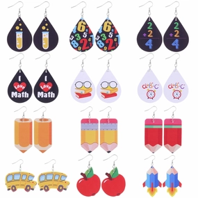 Wholesale Teacher's Day Apple Pencil Water Drop Leather Earrings