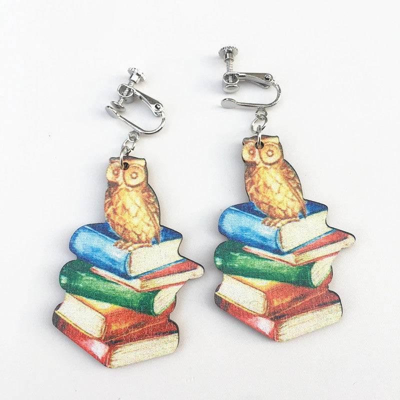 Wholesale Teacher's Day Books Paintbrushes Wooden Earrings