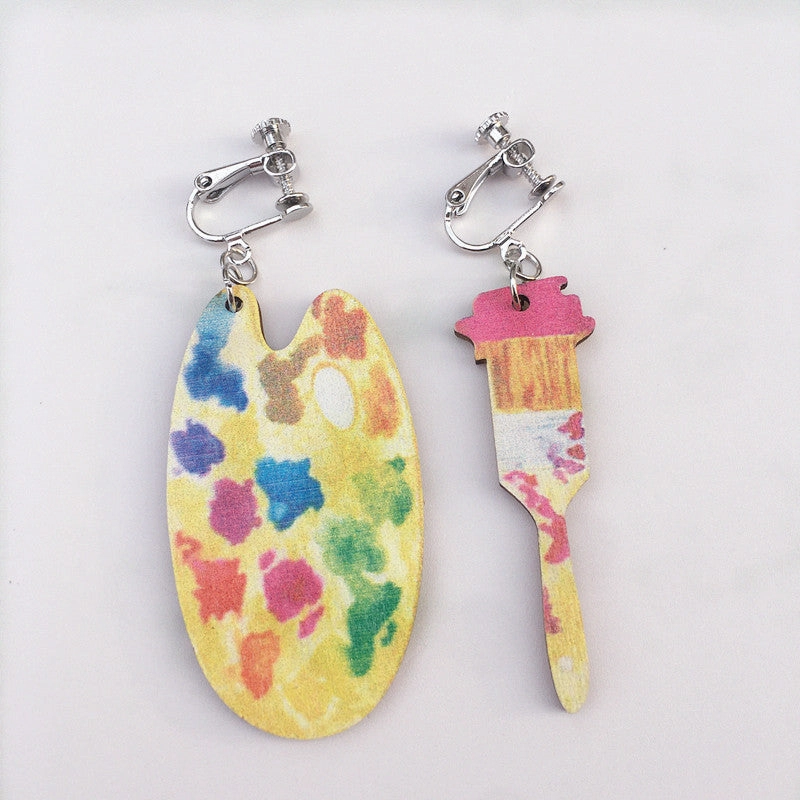 Wholesale Teacher's Day Books Paintbrushes Wooden Earrings