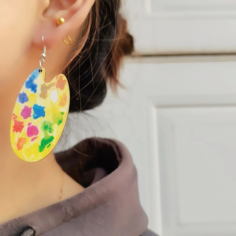 Wholesale Teacher's Day Books Paintbrushes Wooden Earrings