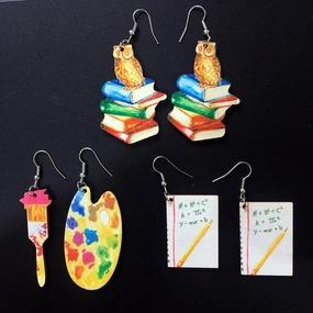Wholesale Teacher's Day Books Paintbrushes Wooden Earrings