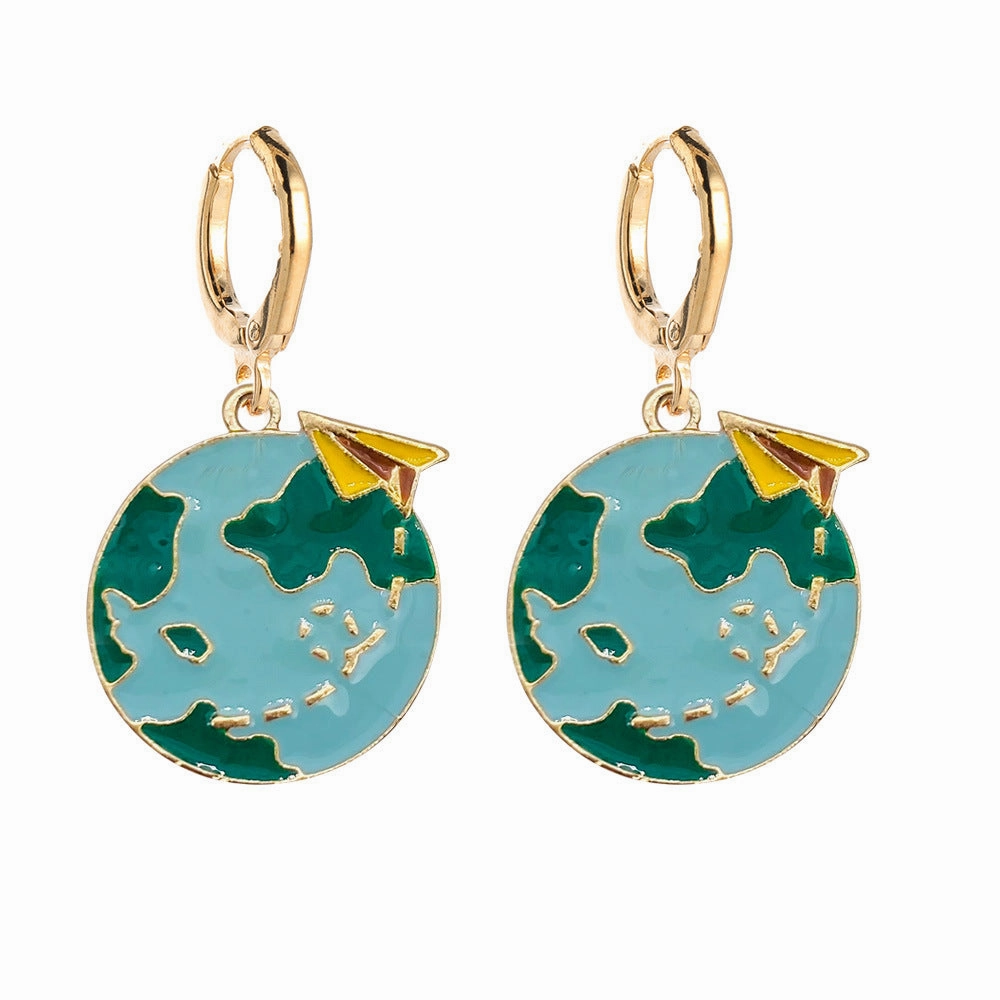 Wholesale Teacher's Day Brushes Alarm Clock Earth Metal Earrings