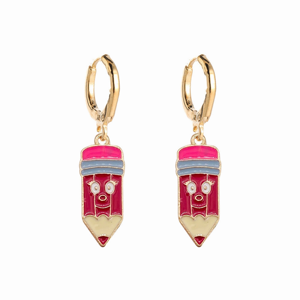 Wholesale Teacher's Day Brushes Alarm Clock Earth Metal Earrings