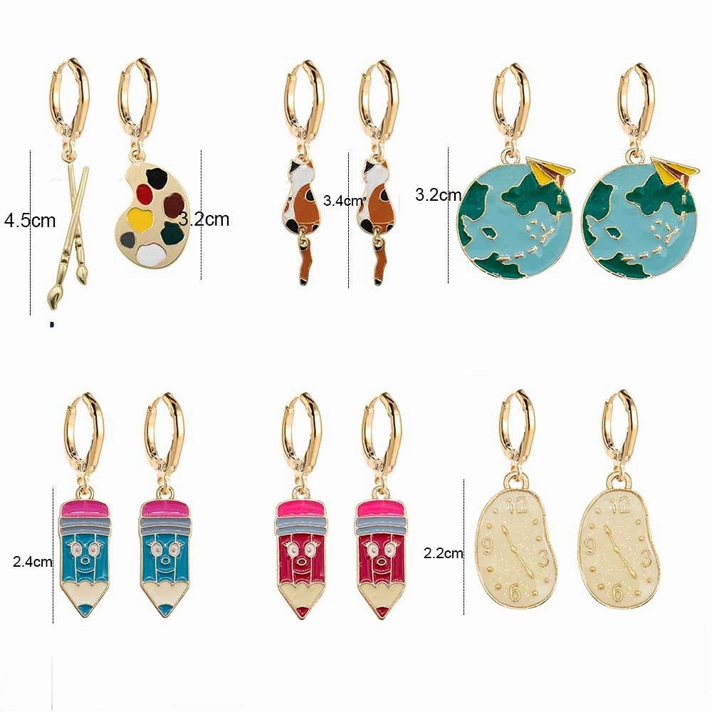 Wholesale Teacher's Day Brushes Alarm Clock Earth Metal Earrings
