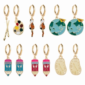 Wholesale Teacher's Day Brushes Alarm Clock Earth Metal Earrings