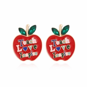 Wholesale Teacher's Day Color Diamond Apple Alloy Earrings