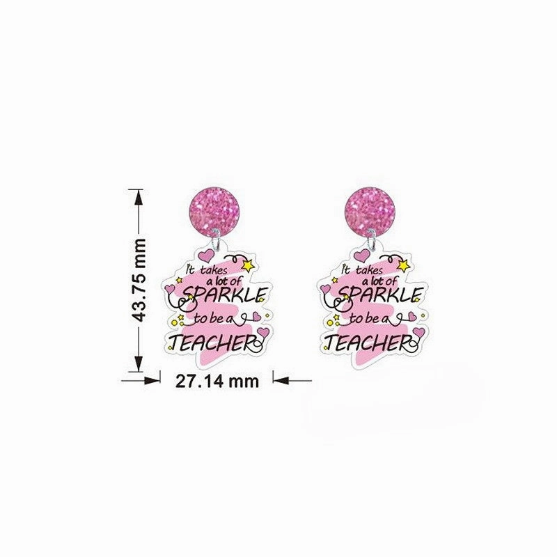Wholesale Teacher's Day Heart Glitter Acrylic Earrings