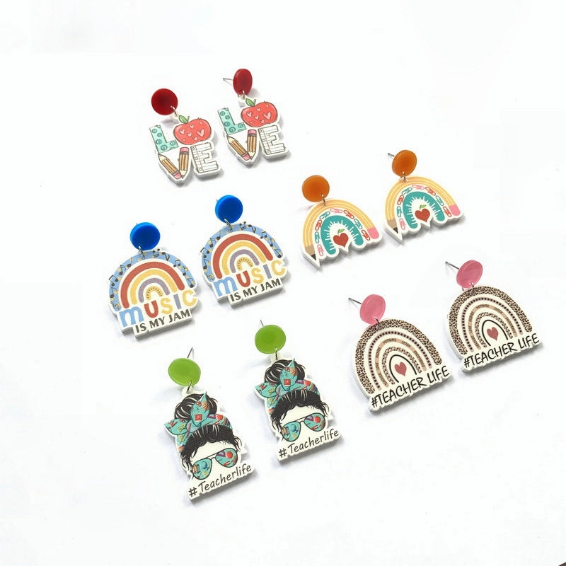 Wholesale Teacher's Day Heart Glitter Acrylic Earrings
