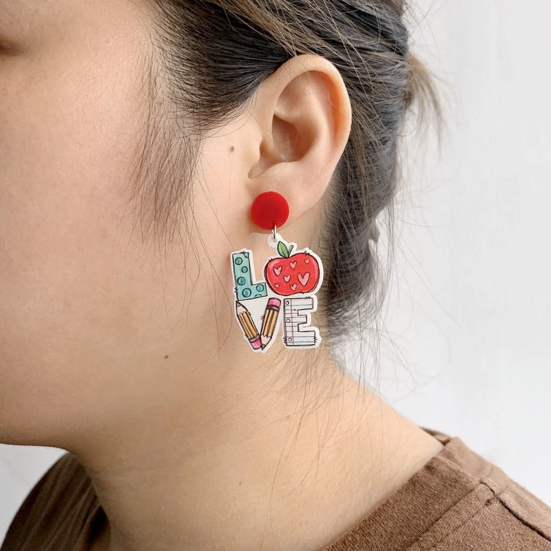 Wholesale Teacher's Day Heart Glitter Acrylic Earrings