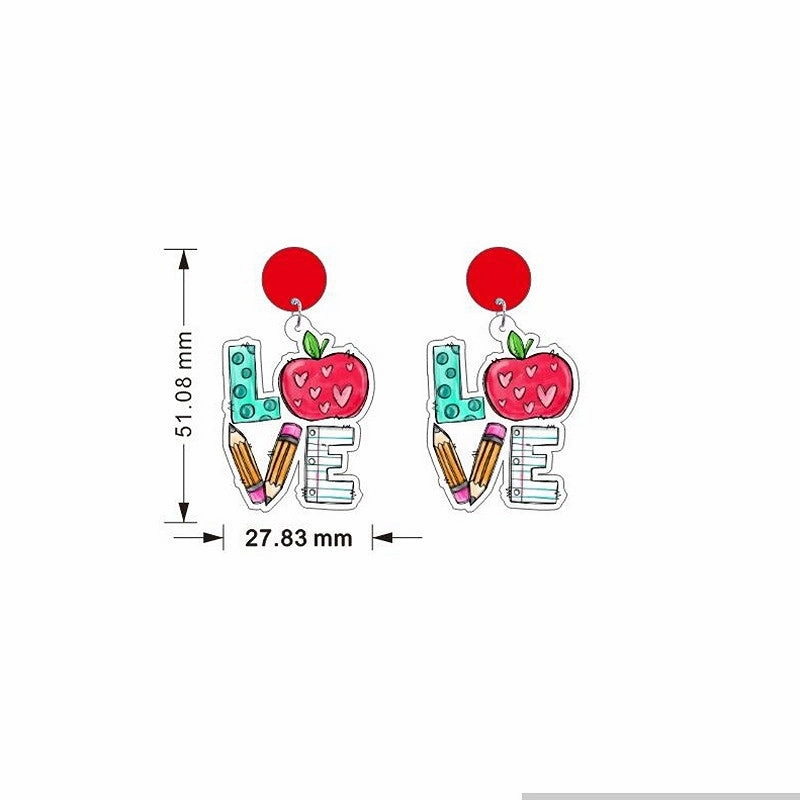 Wholesale Teacher's Day Heart Glitter Acrylic Earrings
