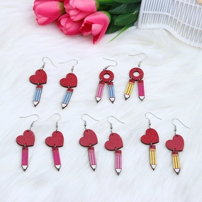 Wholesale Teacher's Day Heart Hollow Wooden Earrings