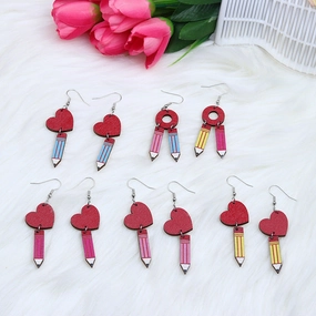 Wholesale Teacher's Day Heart Hollow Wooden Earrings