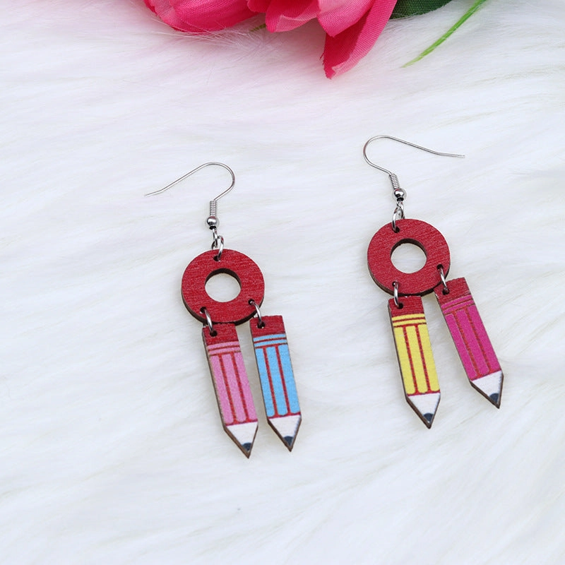 Wholesale Teacher's Day Heart Hollow Wooden Earrings