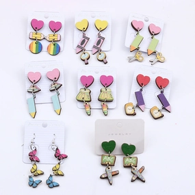 Wholesale Teacher's Day Pen Stripe Heart Wood Ear Studs