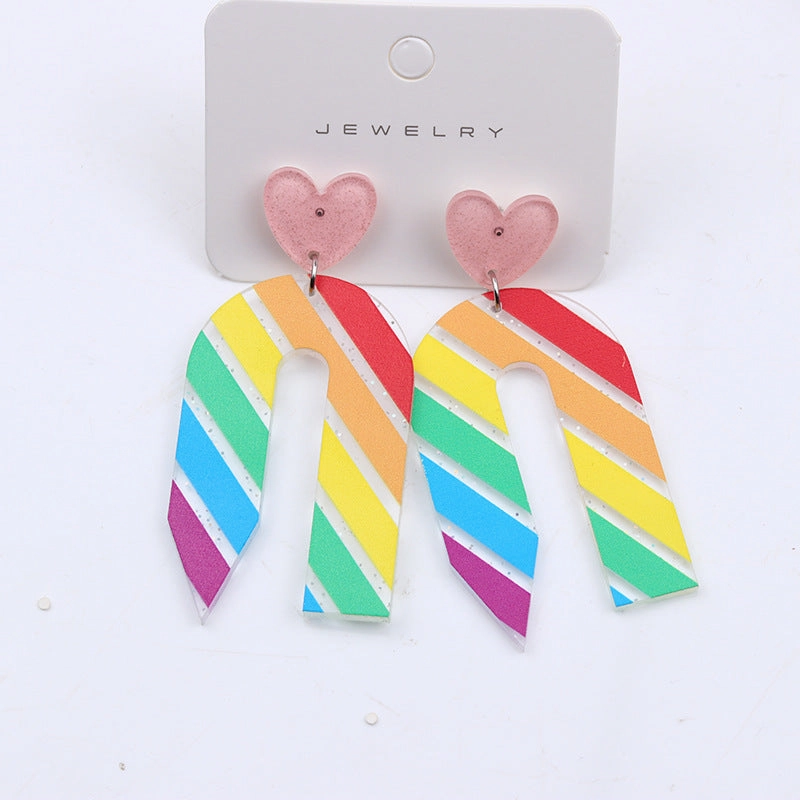 Wholesale Teacher's Day Pencil Stripe Heart Acrylic Earrings