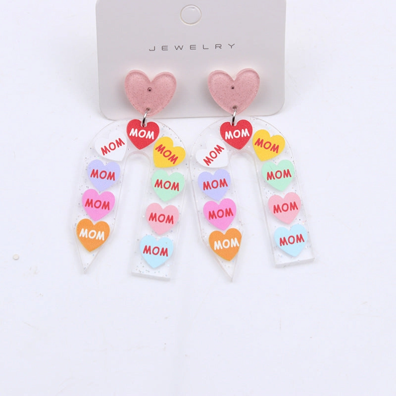 Wholesale Teacher's Day Pencil Stripe Heart Acrylic Earrings