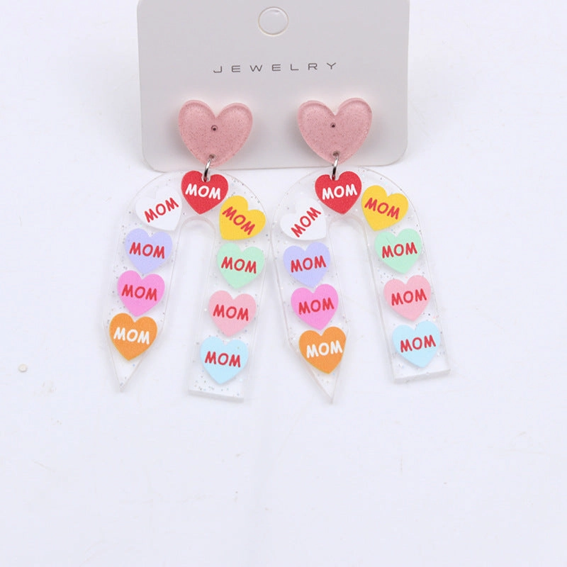 Wholesale Teacher's Day Pencil Stripe Heart Acrylic Earrings