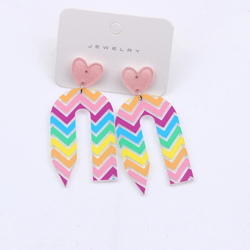 Wholesale Teacher's Day Pencil Stripe Heart Acrylic Earrings