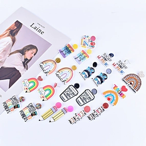 Wholesale Teacher's Day Return Season Rainbow Pencil Acrylic Earrings
