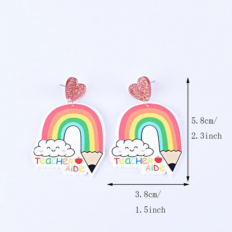 Wholesale Teacher's Day Return Season Rainbow Pencil Acrylic Earrings
