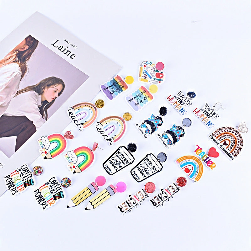 Wholesale Teacher's Day Return Season Rainbow Pencil Acrylic Earrings