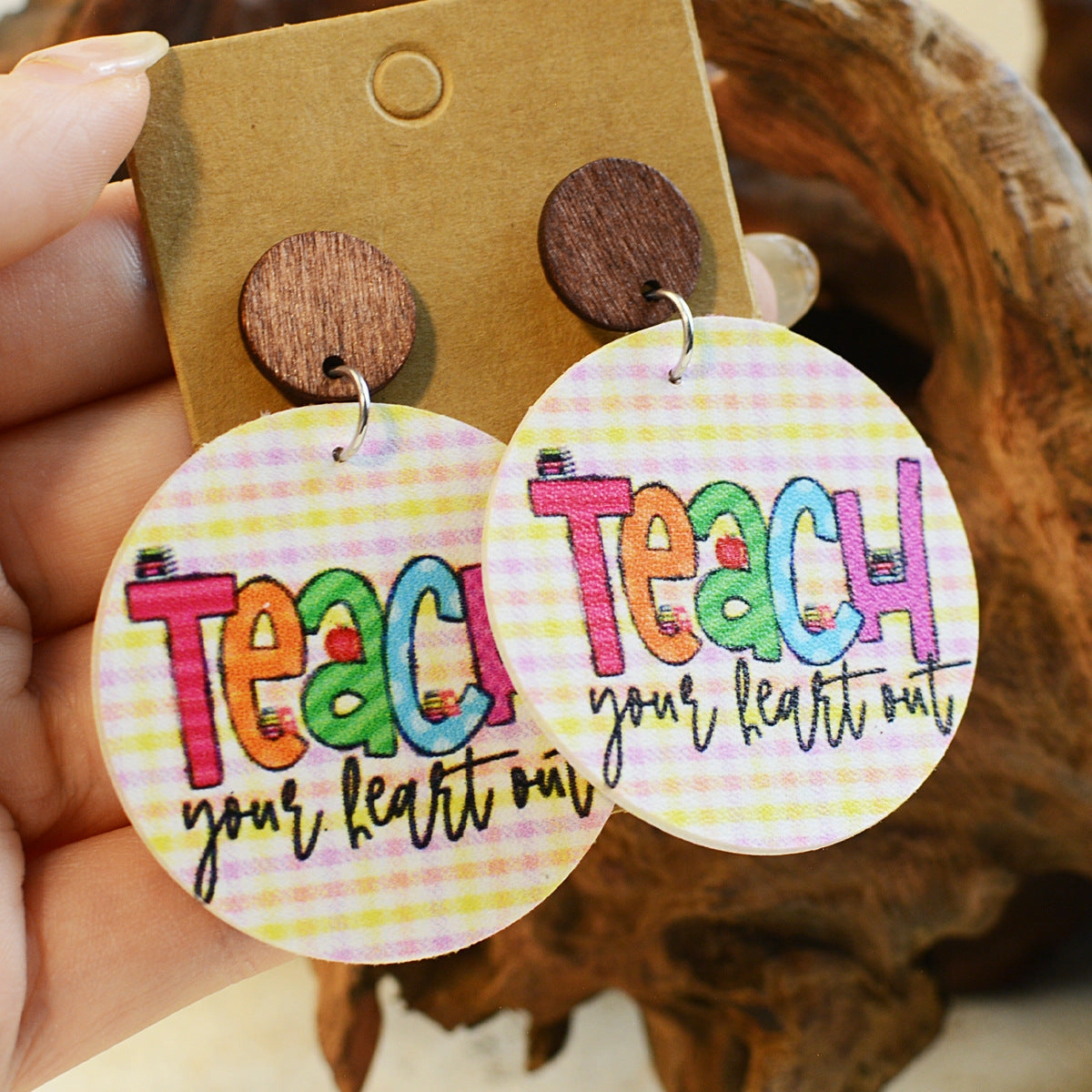 Wholesale Teacher's Day Ruler Apple Teacher Leather Earrings