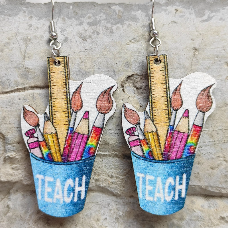 Wholesale Teacher's Day School Supplies Wooden Earrings