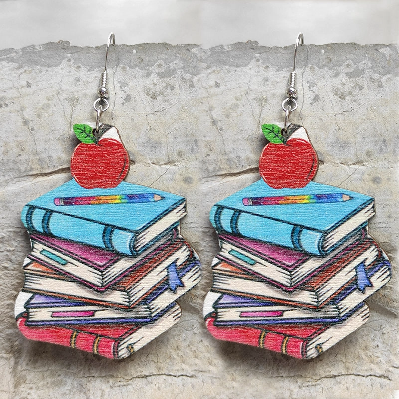 Wholesale Teacher's Day School Supplies Wooden Earrings