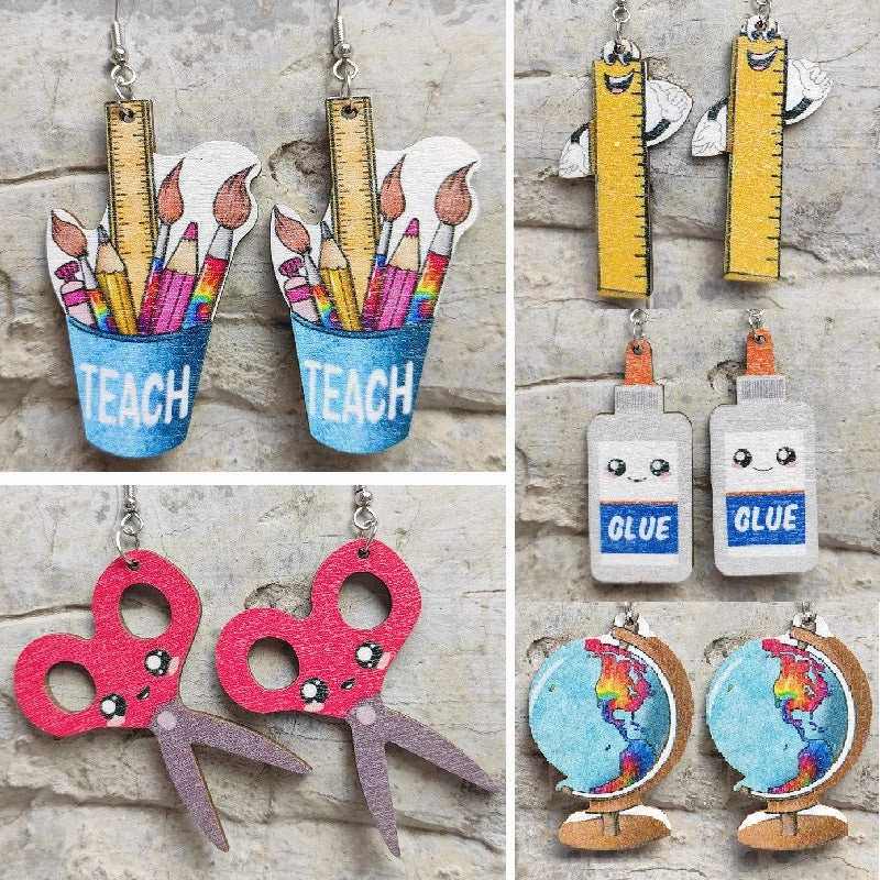 Wholesale Teacher's Day School Supplies Wooden Earrings