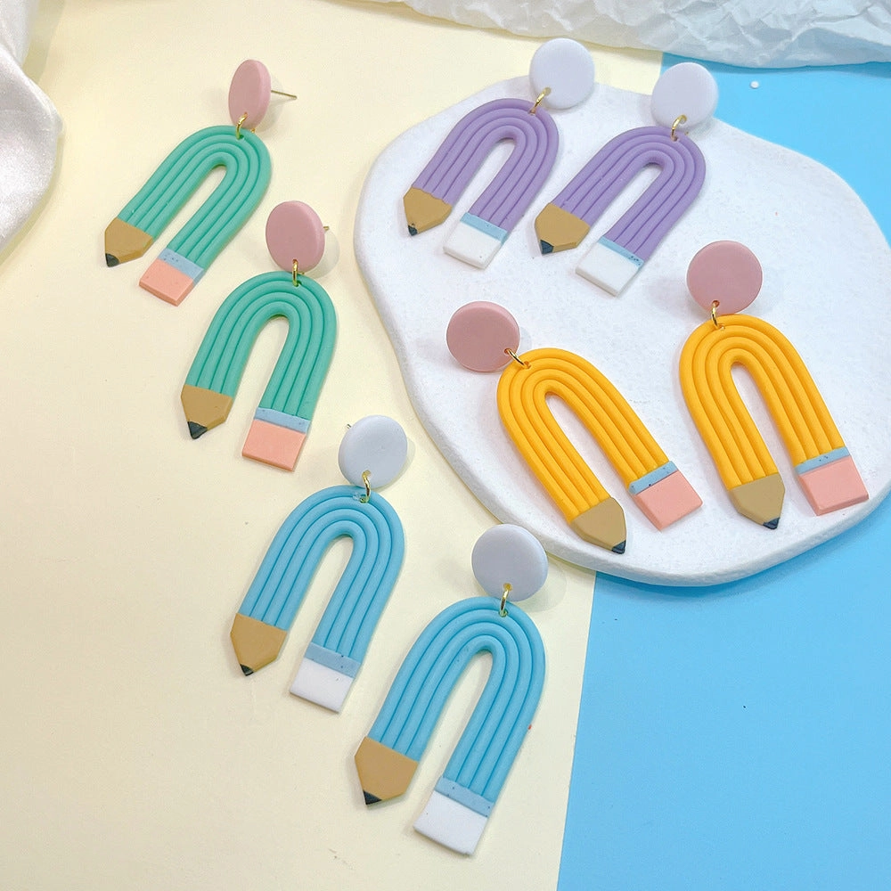 Wholesale Teacher's Day Soft Clay Elbow Striped U-shaped Earrings