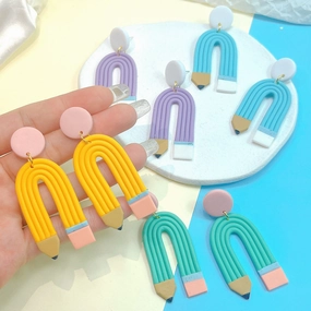 Wholesale Teacher's Day Soft Clay Elbow Striped U-shaped Earrings