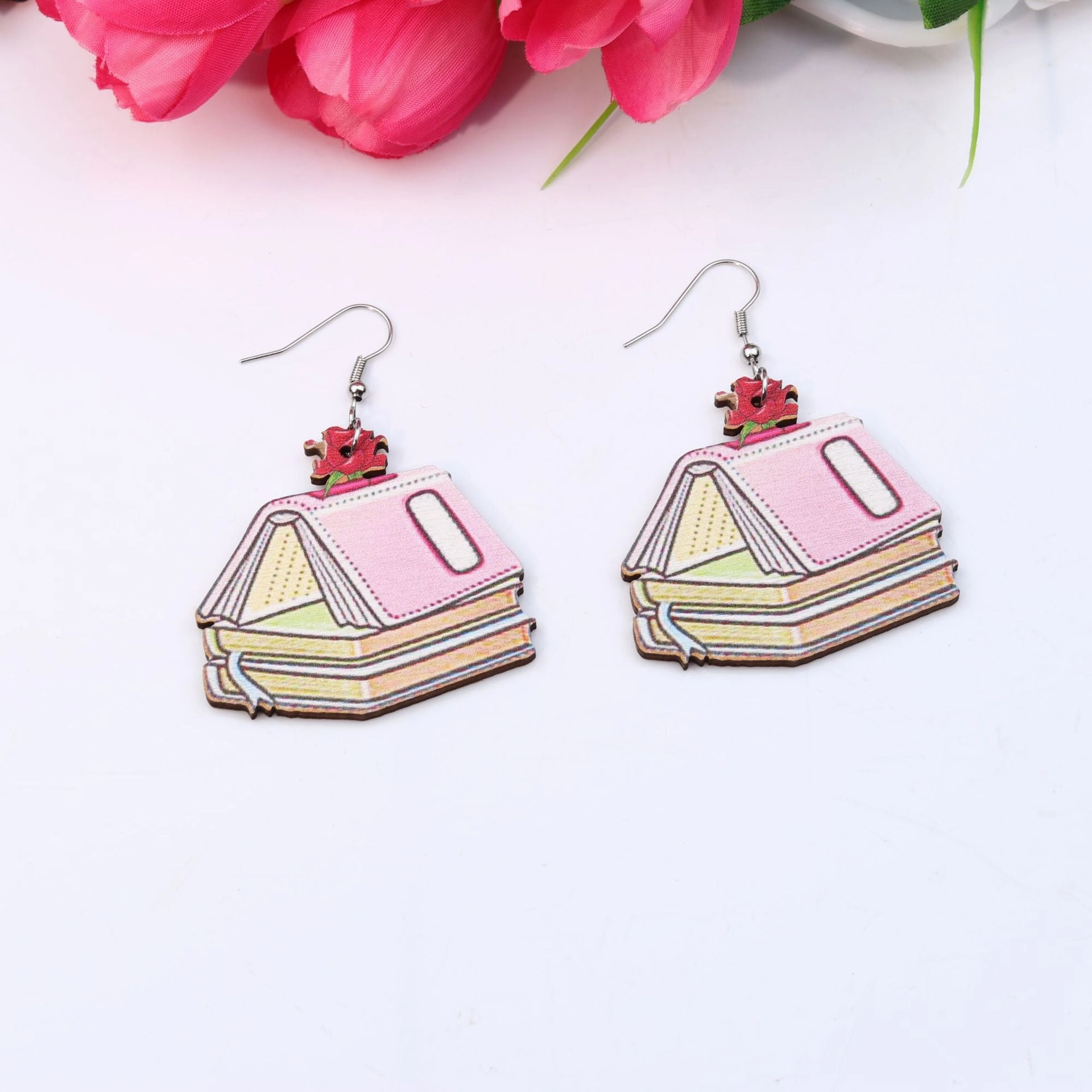 Wholesale Teacher's Day Wood Printing Pencil Book Ear Studs