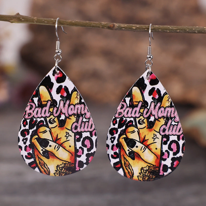 Wholesale Teardrop Pink Leopard Leather Earrings