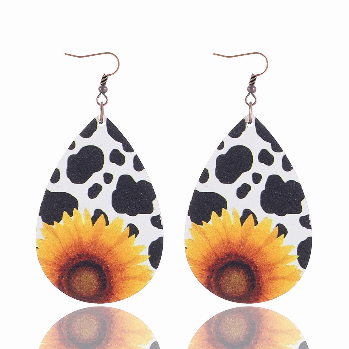 Wholesale Teardrop Shape Leopard Sunflower Cow Wood Earrings