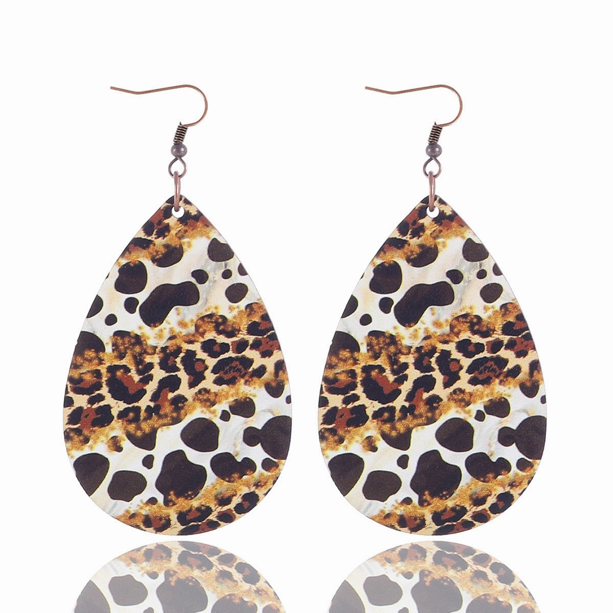 Wholesale Teardrop Shape Leopard Sunflower Cow Wood Earrings