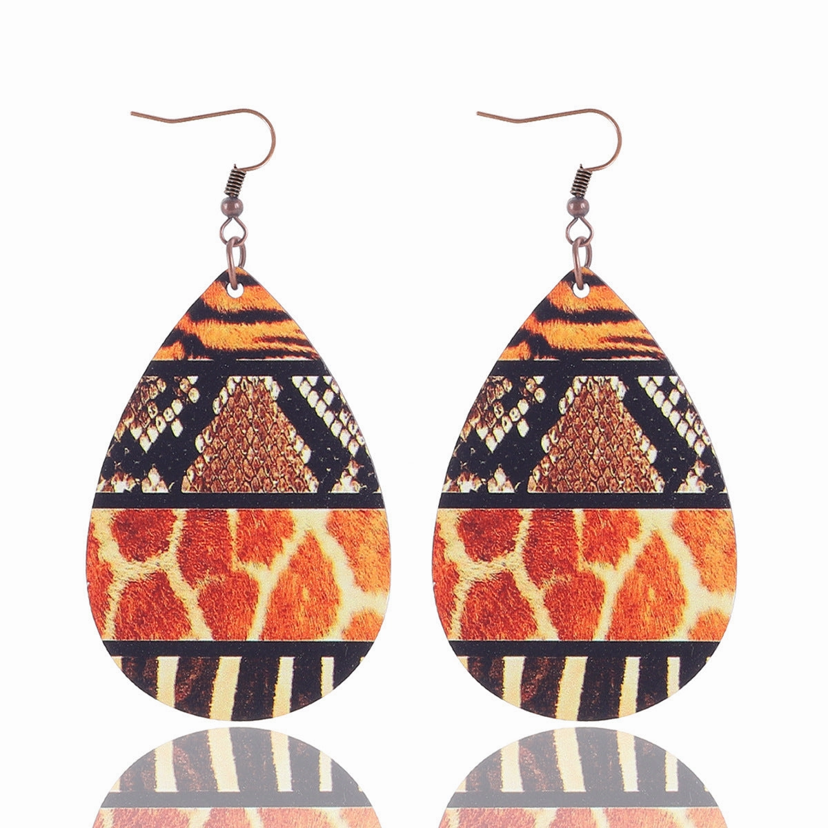Wholesale Teardrop Shape Leopard Sunflower Cow Wood Earrings