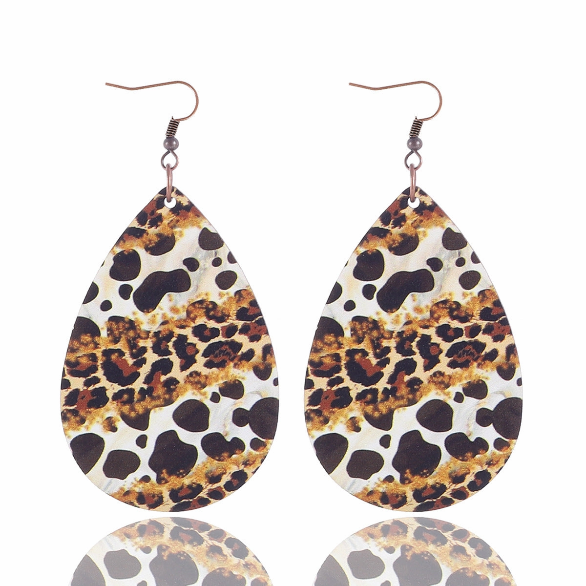 Wholesale Teardrop Shape Leopard Sunflower Cow Wood Earrings