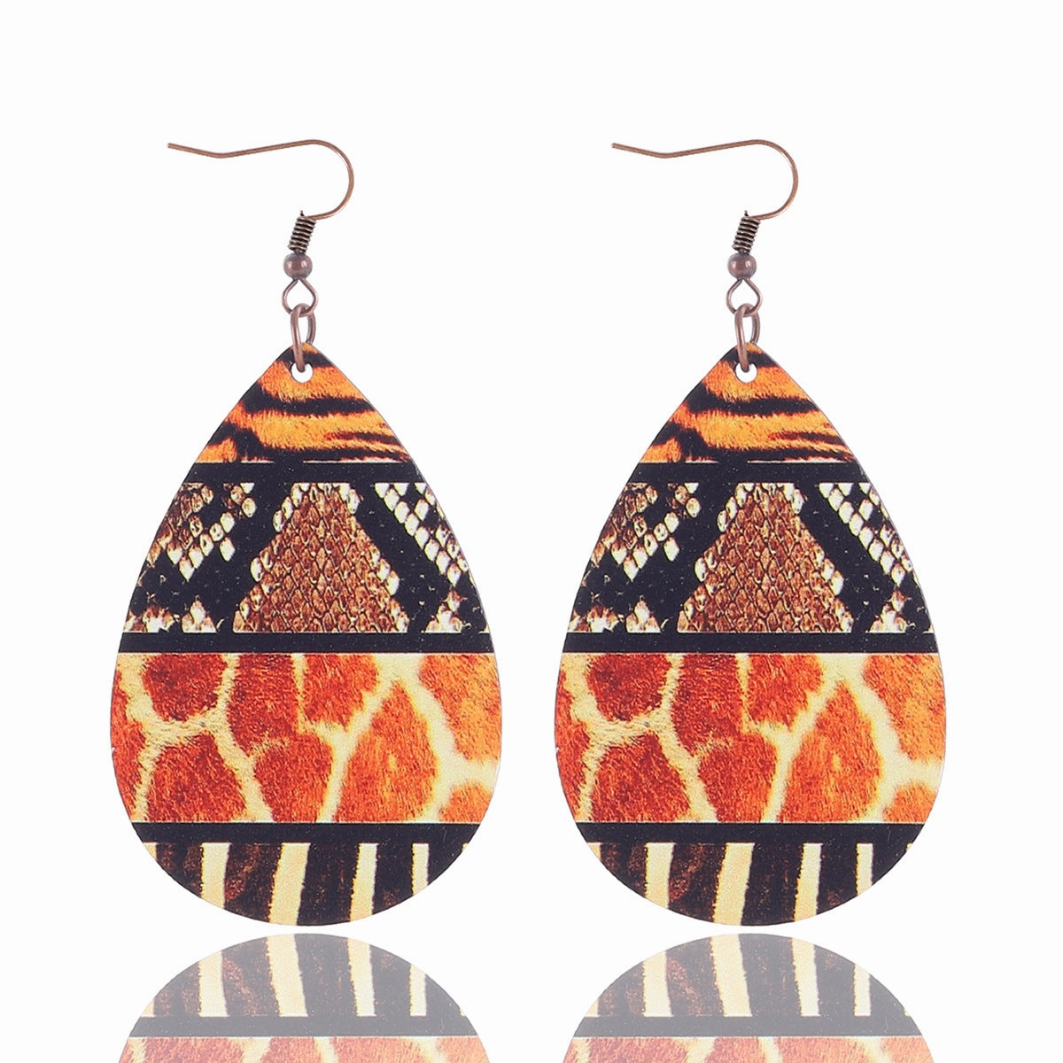 Wholesale Teardrop Shape Leopard Sunflower Cow Wood Earrings