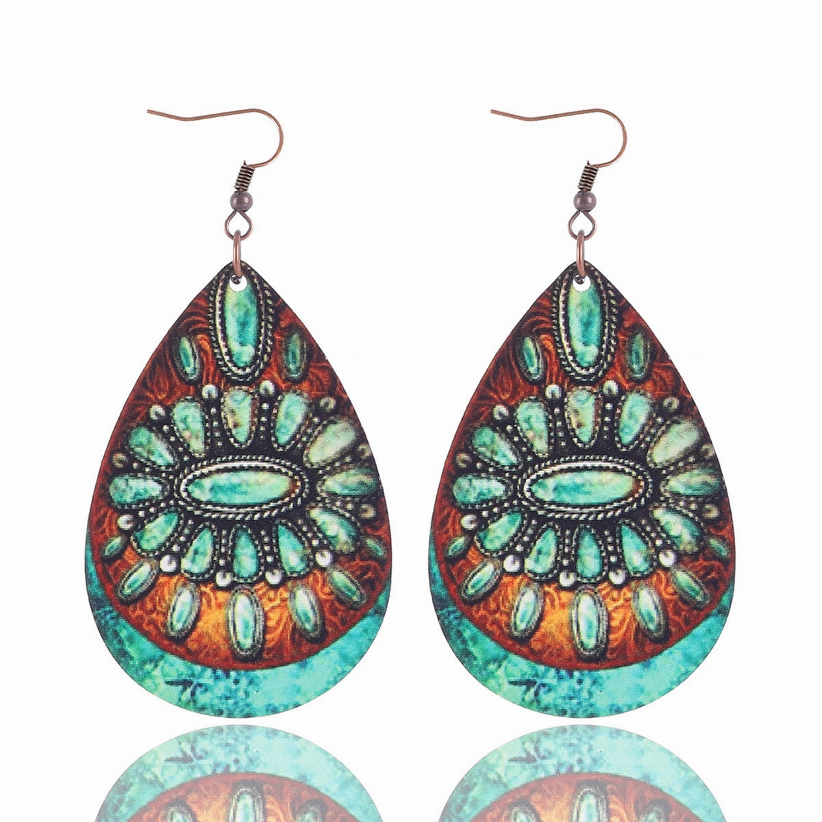 Wholesale Teardrop Shape Leopard Sunflower Cow Wood Earrings