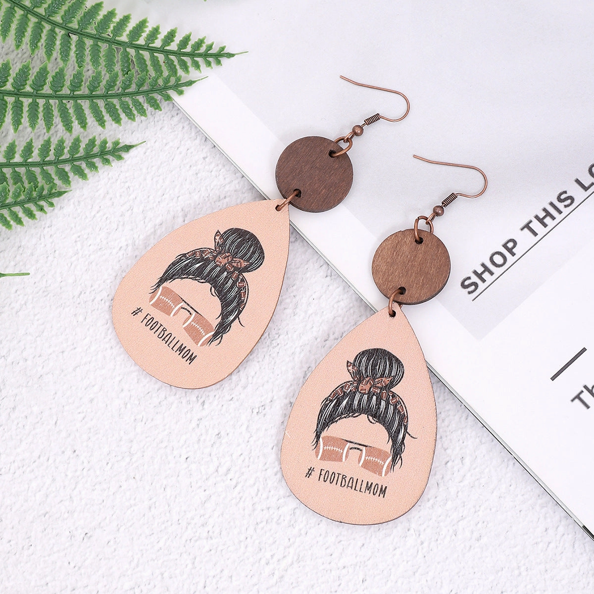 Wholesale Teardrop Shaped Light Wood Chip Earrings