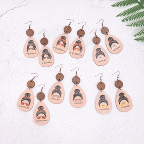 Wholesale Teardrop Shaped Light Wood Chip Earrings