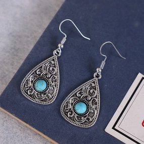 Wholesale Teardrop Turquoise Alloy Earrings