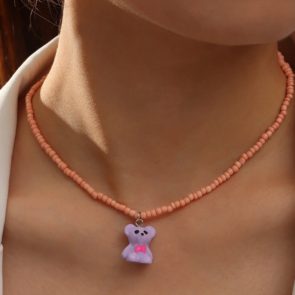 Wholesale Teddy Bear Rice Beads Necklaces