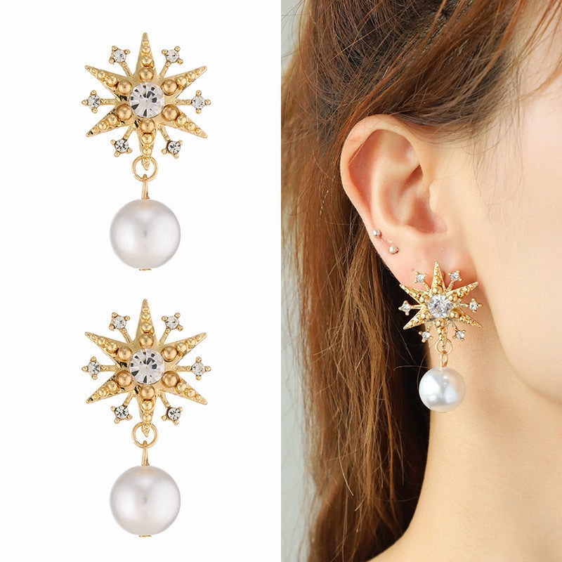 Wholesale Temperament Alloy Hexagram Dot Diamond Imitation Pearl Necklaces Bracelet Earrings