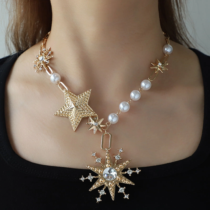 Wholesale Temperament Alloy Hexagram Dot Diamond Imitation Pearl Necklaces Bracelet Earrings