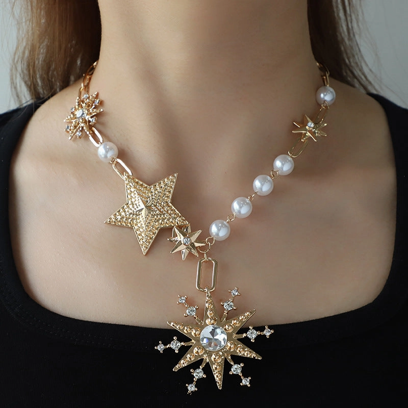 Wholesale Temperament Alloy Hexagram Dot Diamond Imitation Pearl Necklaces Bracelet Earrings